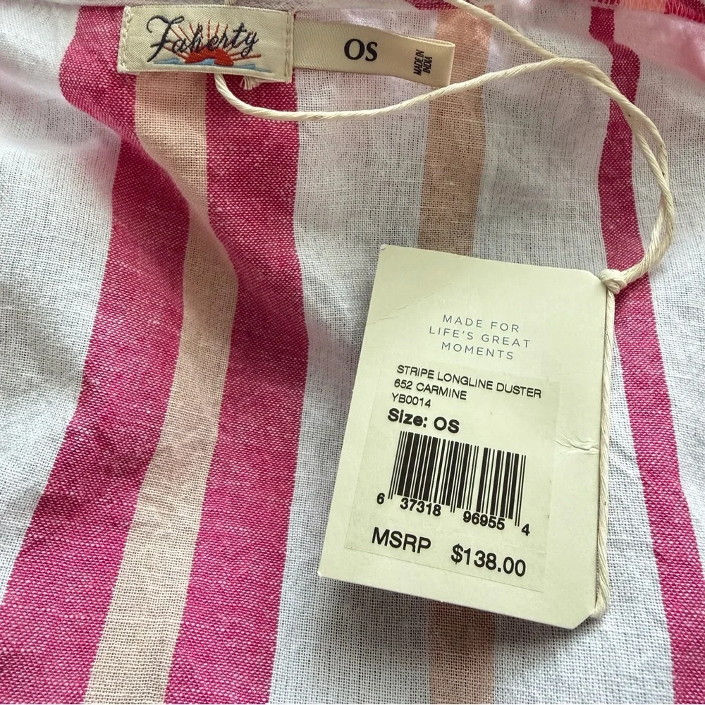 Faherty Stripe Longline Duster Coverup Carmine Pink White Size One Size